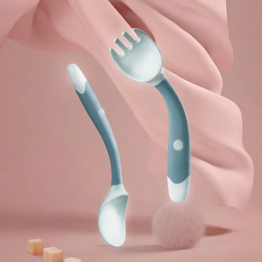 

2-комплектная детская тренировочная посуда, мягкая гибкая детская ложка, набор вилок, пищевая силиконовая посуда для младенцев для малышей