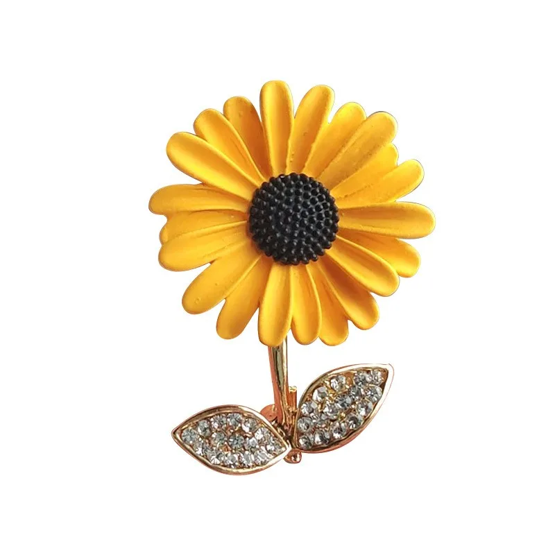 Japanese And Korean Fashion Enamel Rhinestone Cute Sunflower Brooches Exquisite Sun Flower Brooch Simple Clothing Accessory Gift