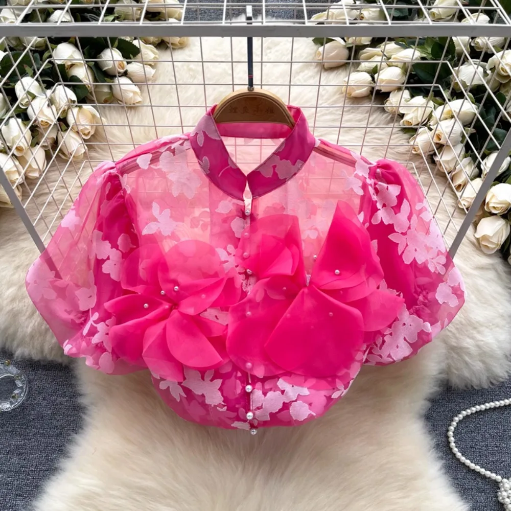 

Женская повседневная сетчатая блузка с длинным рукавом, бантом на воротнике и принтом, милый топ