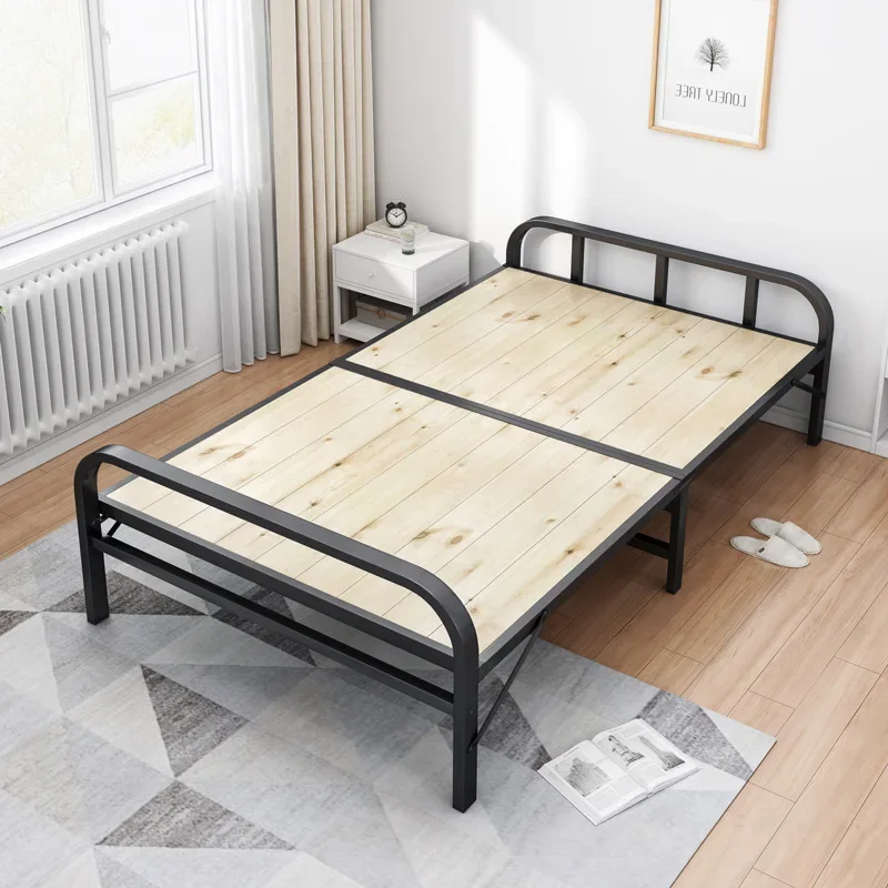 Folding Bed Single Double 1 Meter 1.2 Meters Home Rental Room Economical Small Bed Simple Iron Frame Bamboo Hard Bed