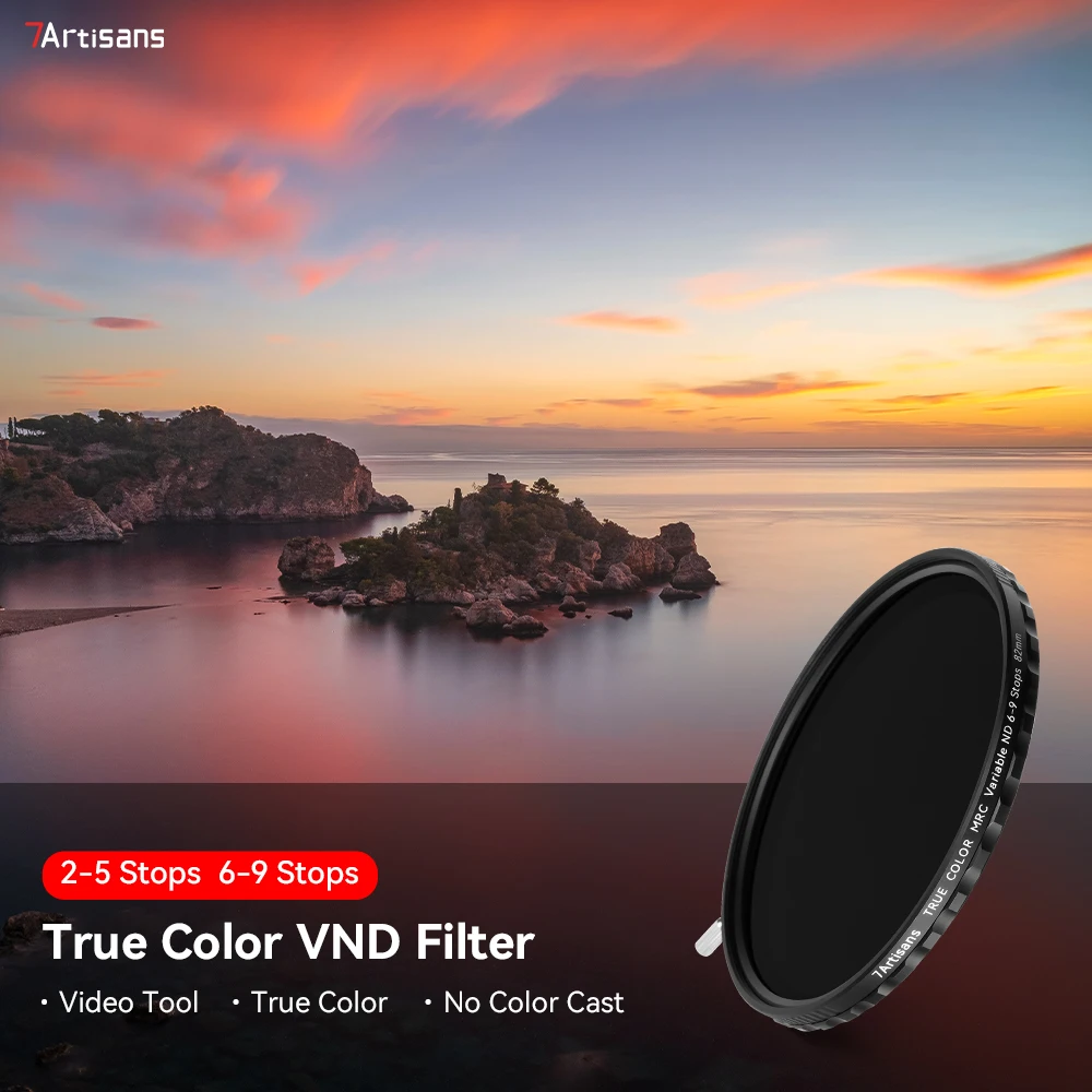 

7artisans True Color VND Adjustable Neutral Density Filter 2-5 Levels/6-9 Levels Adjustable 67mm 72mm 77mm 82mm for Camera Lens