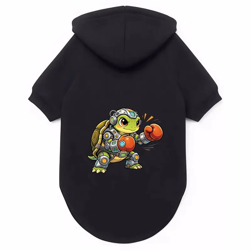Cute Boxing Turtle Dog Hoodie, Cartoon Print, Spring Autumn Pet Apparel, Warm Breathable