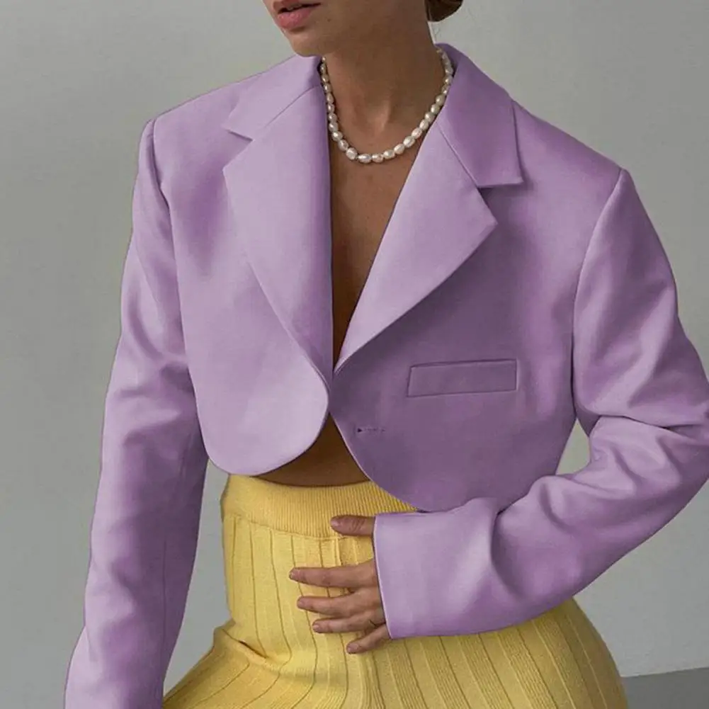 

Women Blazer Notched Collar Lapel Long Sleeves Lady Blazer Single Button Lapel Navel Exposed Suit Jacket Outerwear