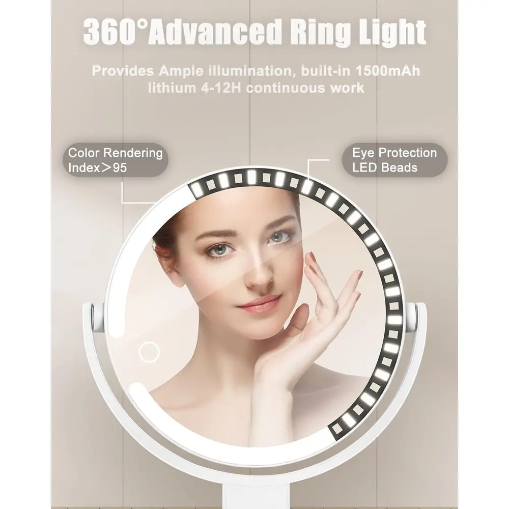 مرآة مكياج LED مزدوجة الجوانب مع كوب شفط، قابلة لإعادة الشحن، 3 أوضاع إضاءة، عالية الدقة ومكبرة، للحمام والسفر #3