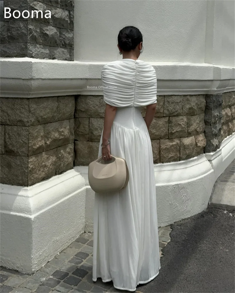 Booma A ライン O ネックロングシンプルなウェディングドレスプリーツエレガントなフロアフリート花嫁ドレスカスタムメイド 2025