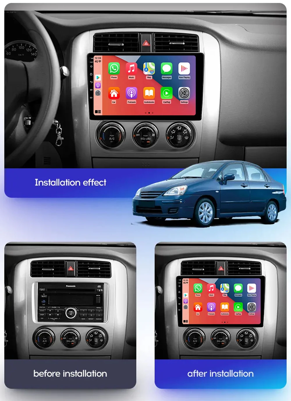 9 Inch Android 14 For Suzuki Liana 2004-2008 Car Radio Multimedia Video Player GPS Navigation Stereo Wireless Carplay Auto WIFI