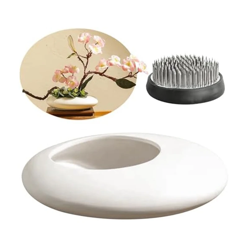 

PWS Sentimental Ceramicvase Set, Pebble Shaped Flower Arrangement Bowl With 2 Inch Flowerfrog Pin Frog Stem Holder