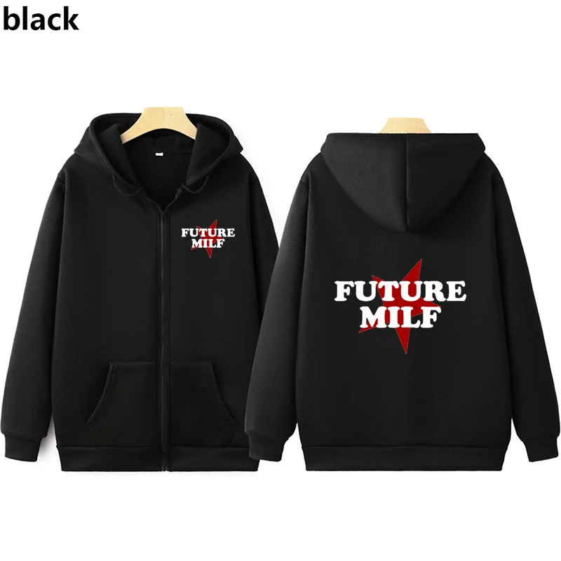 Future Milf Star Tops Long Sleeves Women Zipper Cardigan Sweatshirt Funny Printed Zip Up Y2k Jacket E-Girl Oversize Streetwear