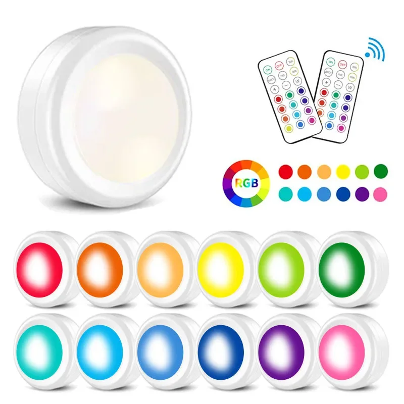 NEW RGB Color Under Cabinet Lights Wireless Battery LED Lights Remote Control Dimmable Wardrobe Night Lamp For Bedroom Kitchen