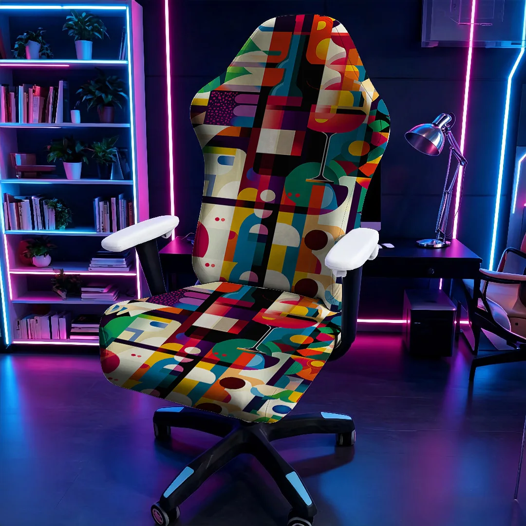 Vibrant Pop Art Geometric Abstract Print Gaming Chair Cover Stretch Elastic Slipcover Universal Computer Office Chair Protector