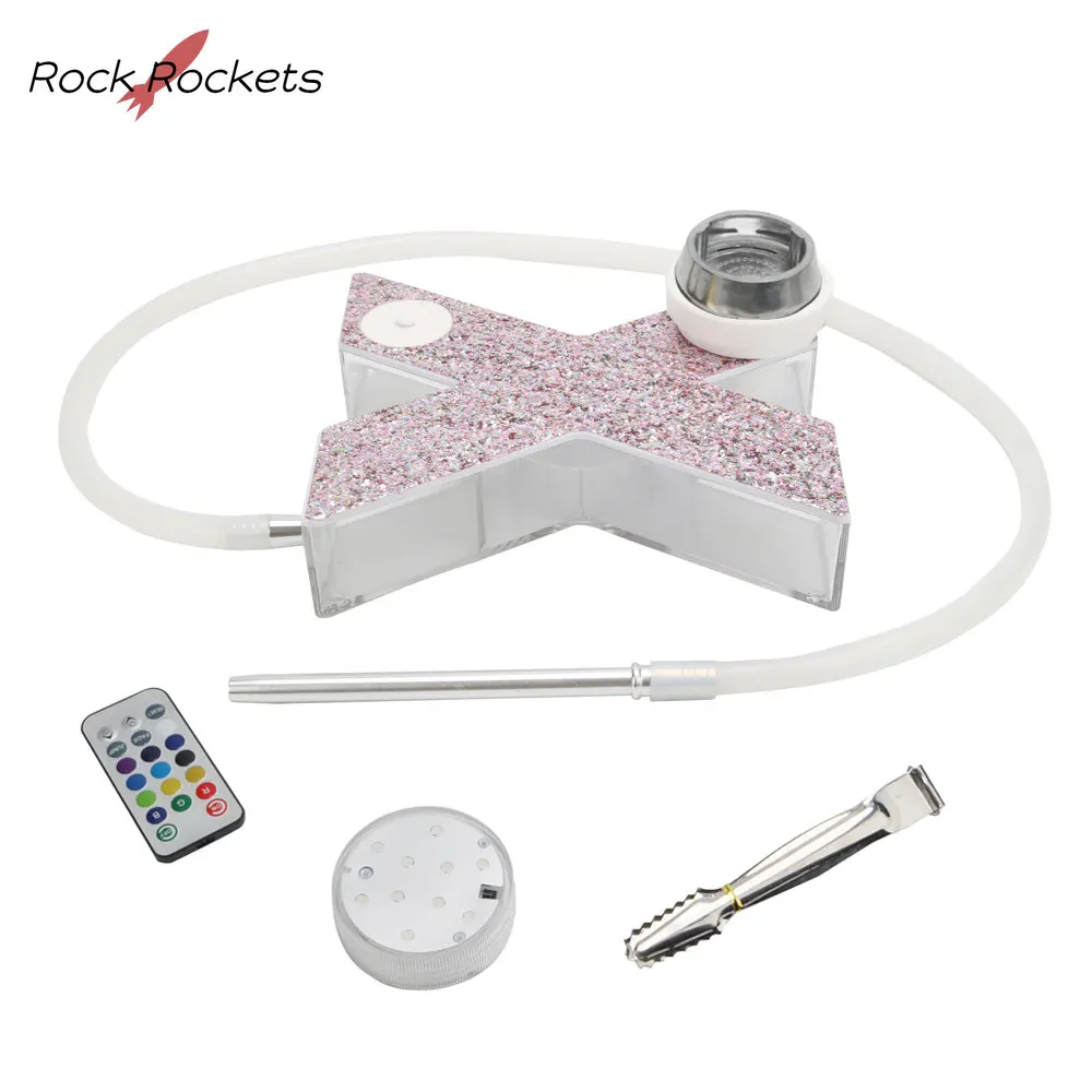 R&R X Shape Hookah Set with LED Light Acrylic Narguile Complete Kit Silicone Bowl Water Pipe for Shisha Accessories Men Gifts