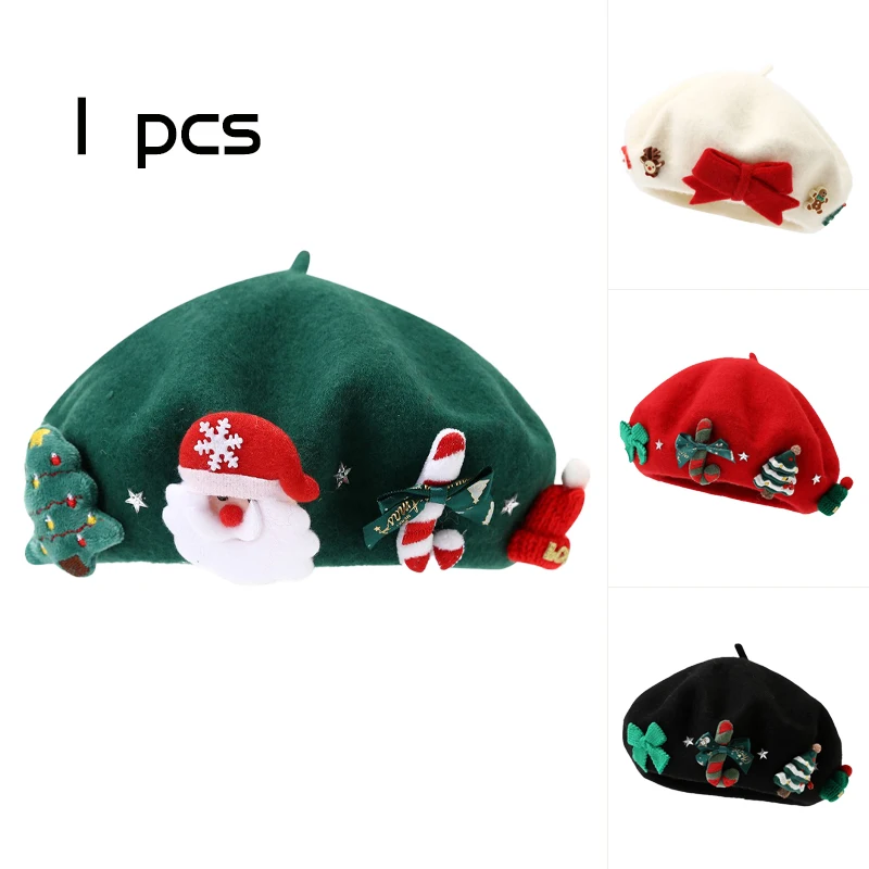 

Рождественский берет, универсальная зимняя шерстяная рождественская шапка-бутон, теплая модная шапка художника, модный тренд 2025 года, рождественское платье