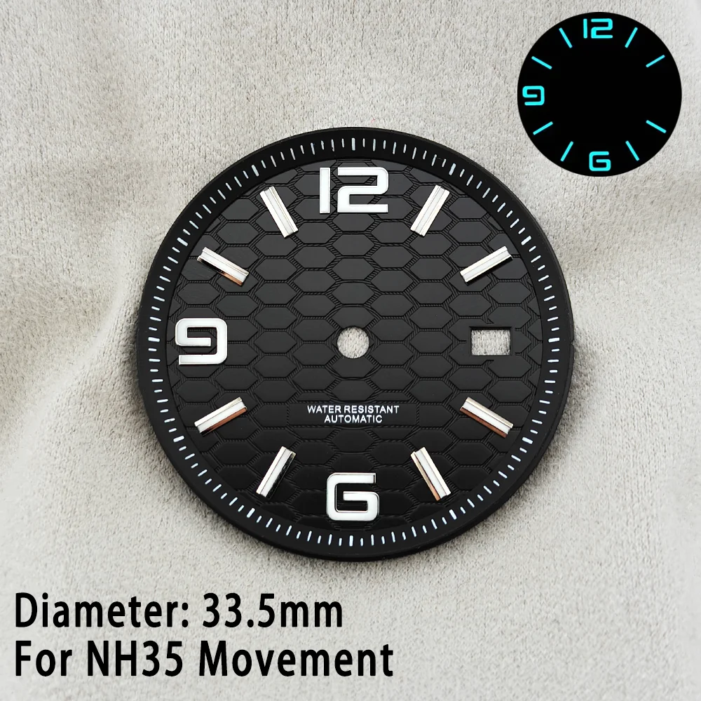  For NH35 Dial 33.5MM BGW9 Bule Luminous High Quality Men's Watches Dial Tiffany Blue Black Silver Dial Calendar Window