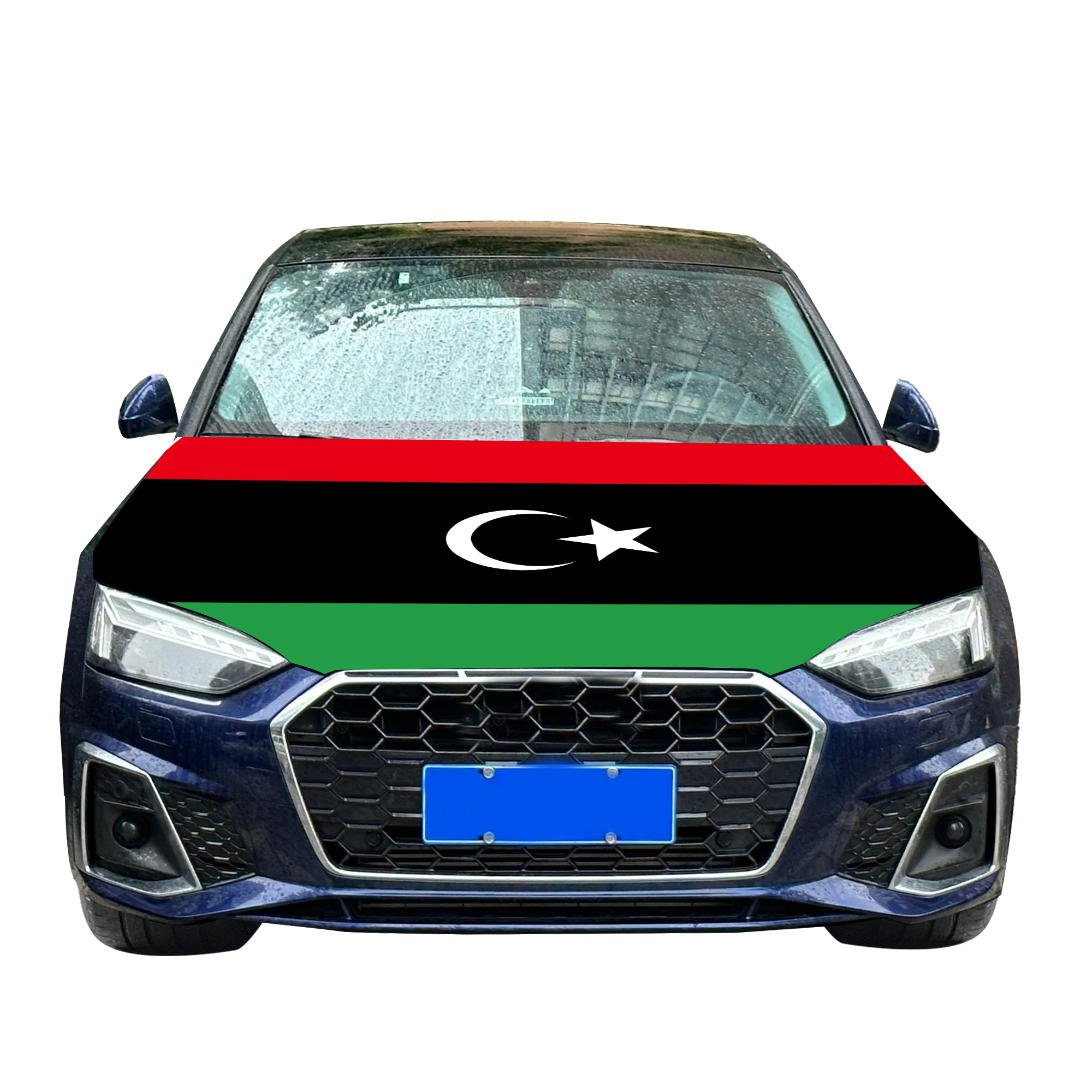 Libya Car Hood Cover Flag  Universal Size Elastic Polyester 120x150cm for Car Decor