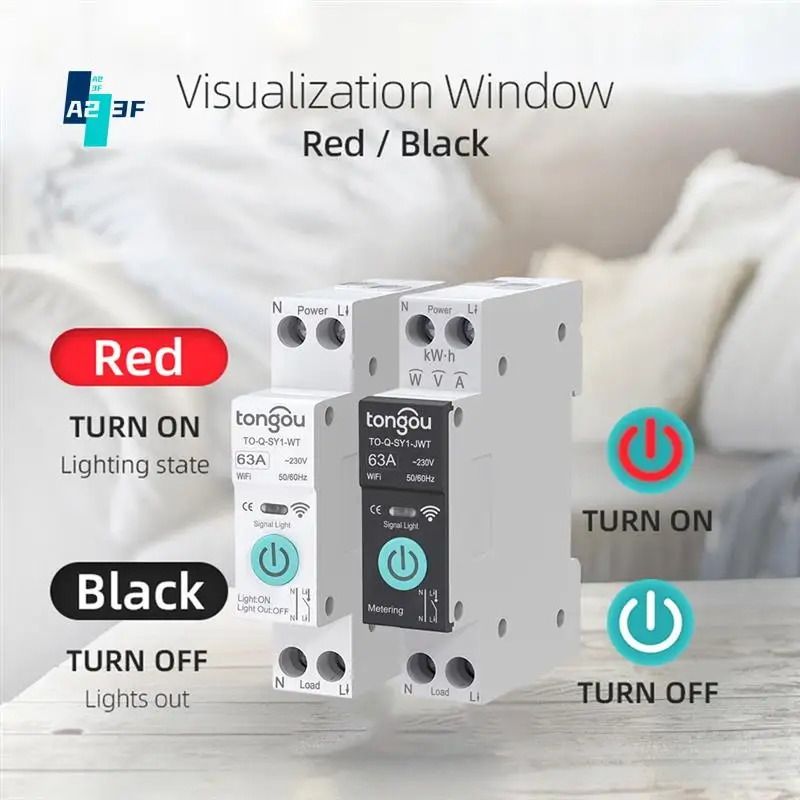

A23F-TONGOU DC WIFI умный автоматический выключатель 63A DIN-рейка для умного дома беспроводной пульт дистанционного управления через приложение