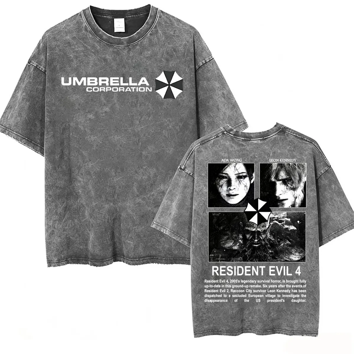Vintage Washed Leon Kennedy Resident Evil Requiemm T Shirts Men Women Fashion Classic Gothic T-shirt High Quality Casual T Shirt