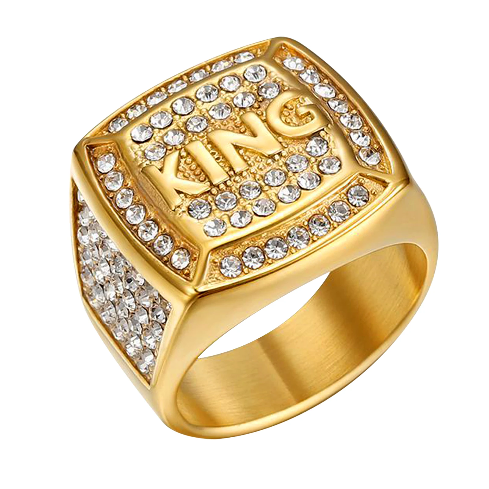 BONISKISS Men's Stainless Steel Ring 18K Gold Plated Zircon Hip Hop Punk Biker Ring Birthday Party Gift Fashion Fallow Jewelry