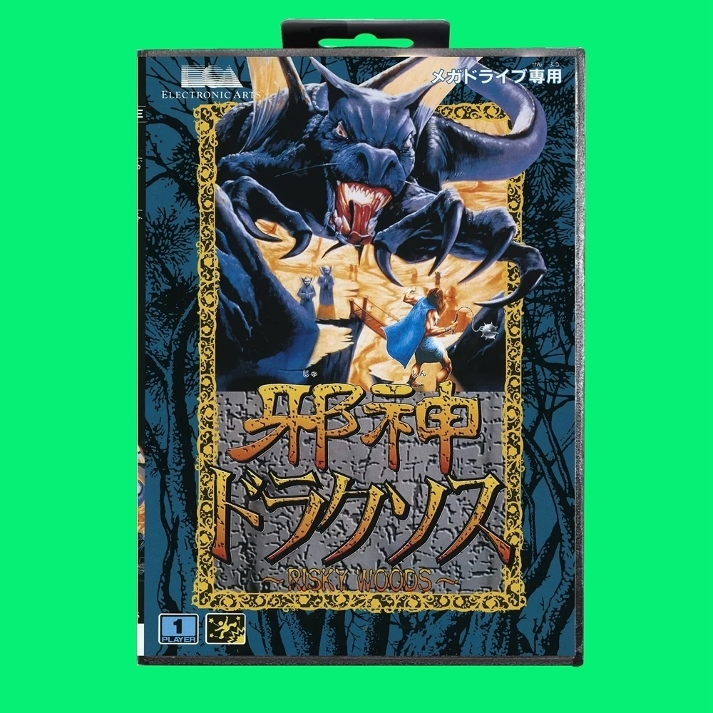 Risky Woods Game Cartridge 16bit MD Game Card With JP Cover Retail Box For Sega Mega Drive