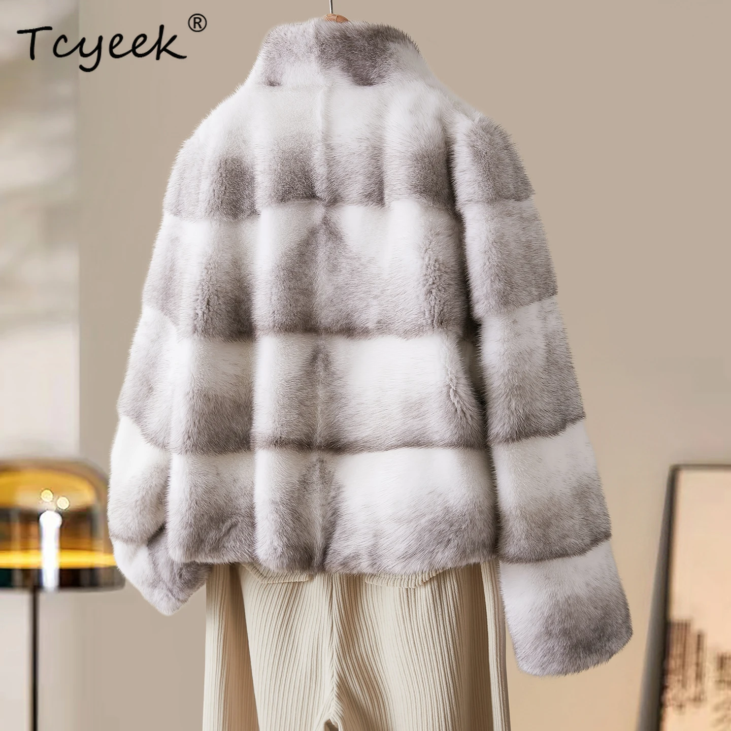 Tcyeek 럭셔리 천연 모피 코트 여성 겨울 의류 리얼 퍼 재킷 크로스 전체 밍크 여성 코트 신상품