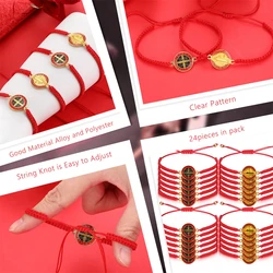 24Pcs San Benito Bracelets Red Black Rope Saint Benedict Medal Protection Catholic San Benito Medalla Handmade Prayer Gift