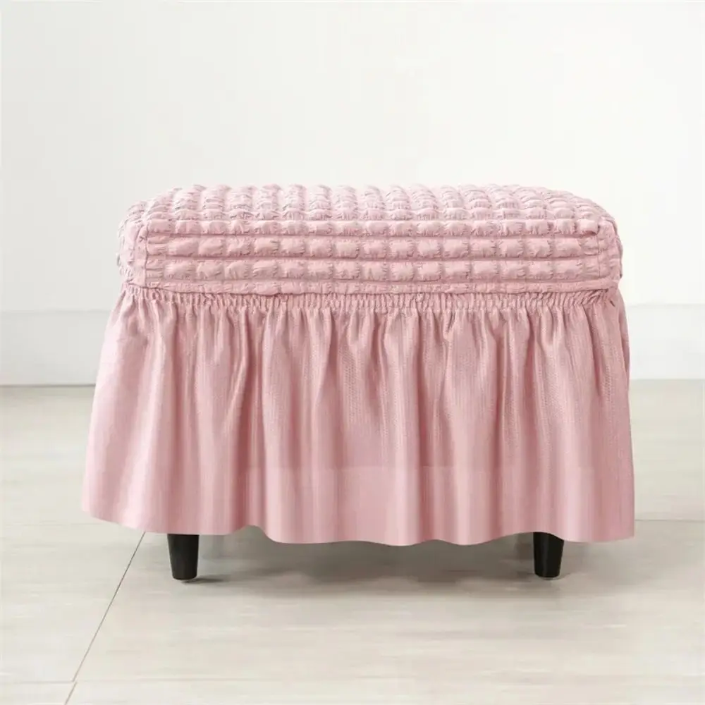 Decor Seat Universal Stool Cover Seersucker Solid Color Footrest Slipcover Dust-proof Bubble Grid Ottoman Cover Bedroom