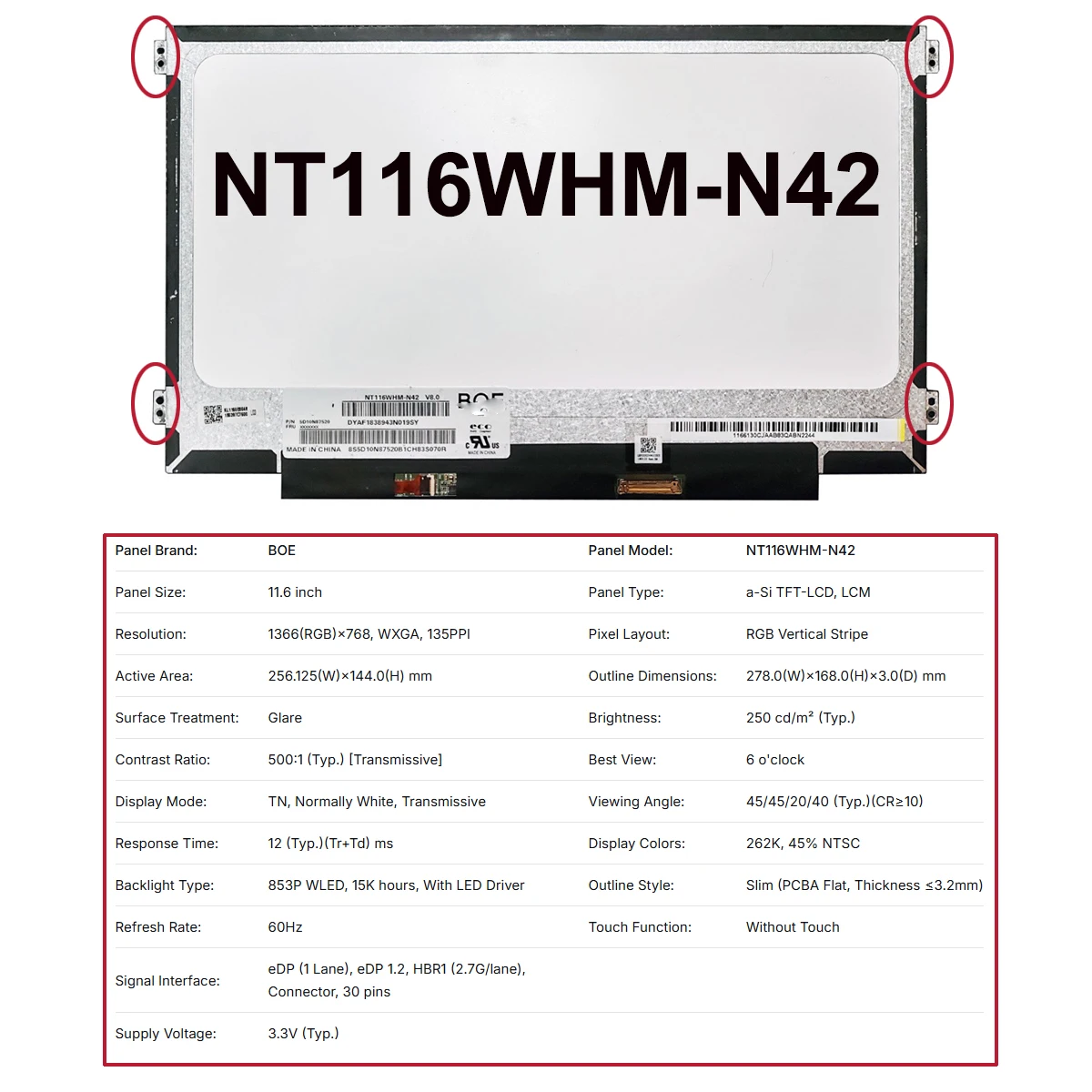 الأصلي والجديد A + 11.6 "كمبيوتر محمول Lcd شاشة عرض لوحة سليم 30 دبابيس NT116WHM N42 NT116WHM N21 N116BCA EA1 N116BGE EA2 NV116WHM N45