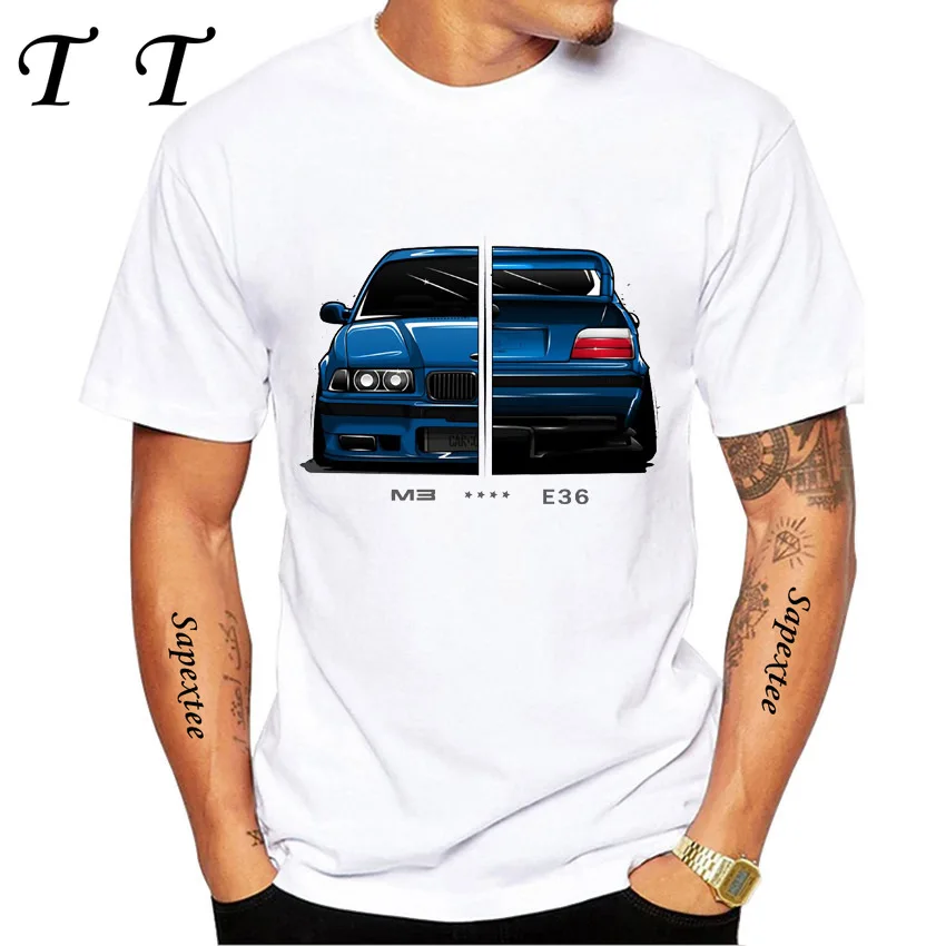 

New Summer Men Short Sleeve Vintage Germany EUDM E36 M3 T-Shirt Legend Sport Car Design Boy Casual Tops Cool Man Tees White