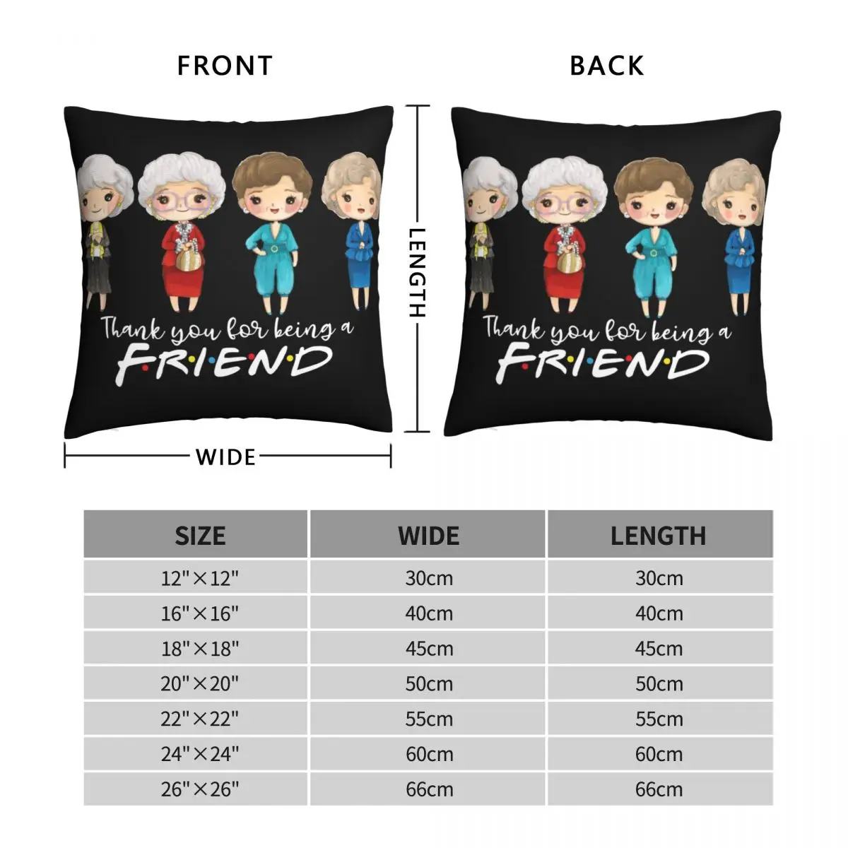 Thanks You For Friend Pillowcase Polyester Linen Velvet Pattern Zip Decorative Sofa Cushion Cover