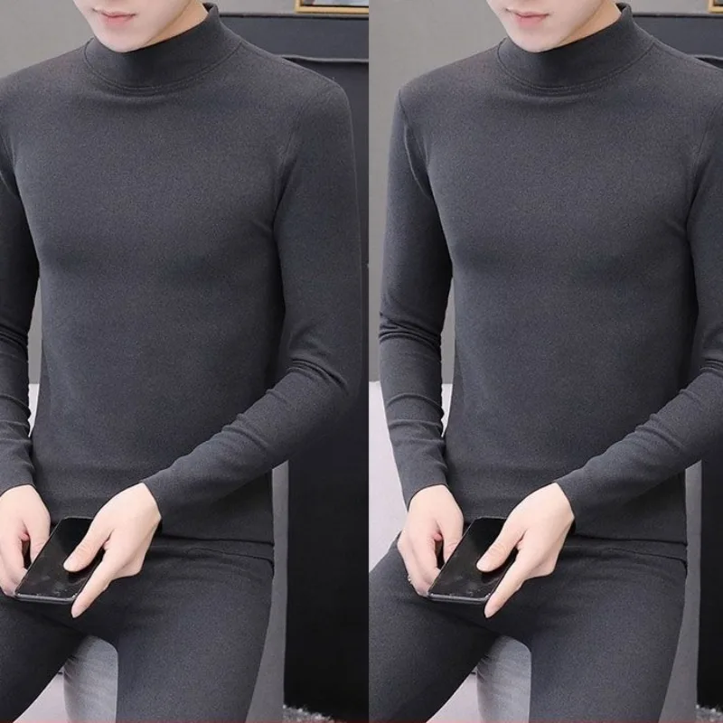 الرجال المخملية س الرقبة ملابس اخلية حرارية مجموعة كبيرة الحجم الشتاء المخملية سميكة طويلة جونز قاع T سترة ملابس خاصة بيجامة رجل #4