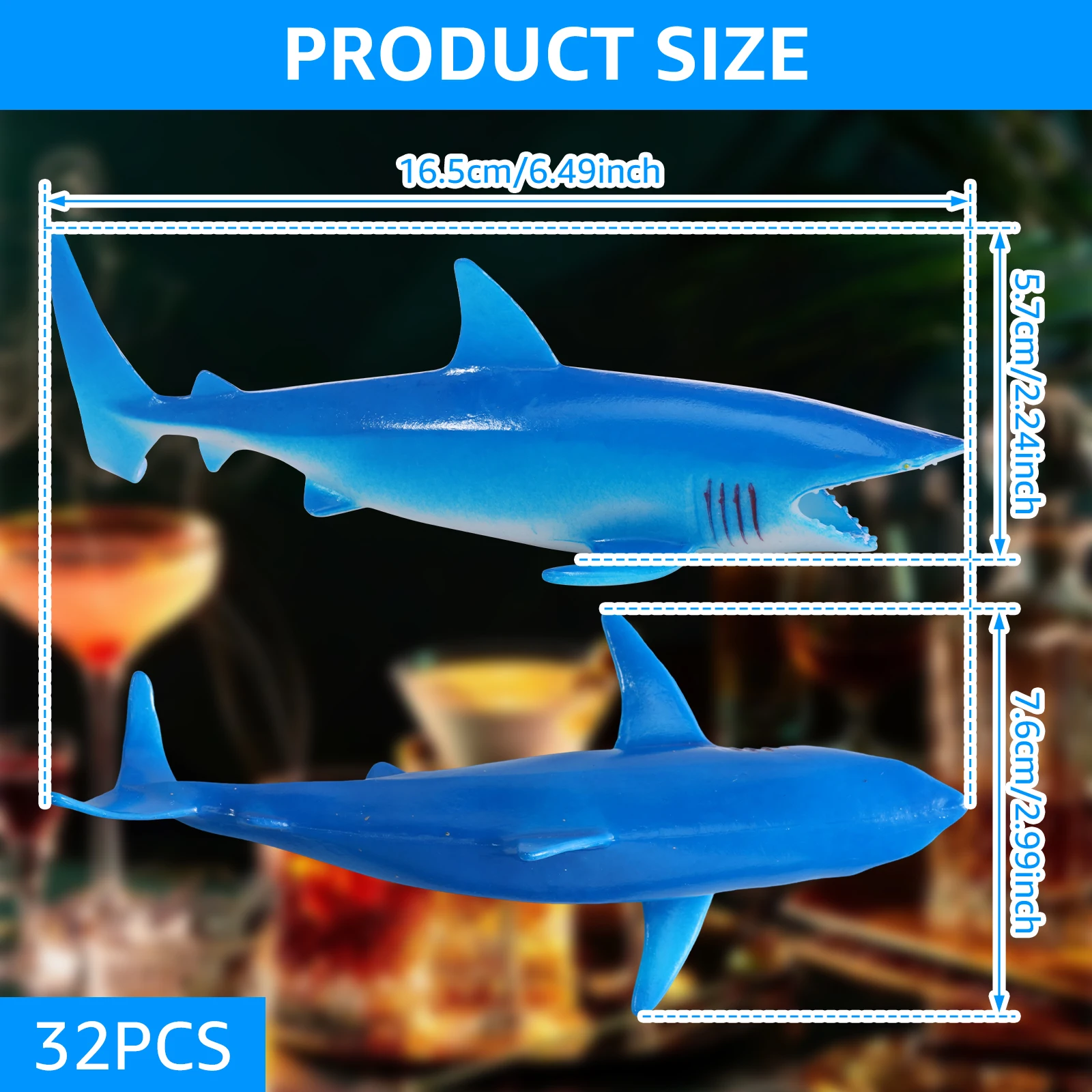 32/16Pcs Shark Drinking Decor Reusable Hollow Shark Decor Filled Flavor Syrup for Cocktail Lemonade for Theme Party Ocean Animal