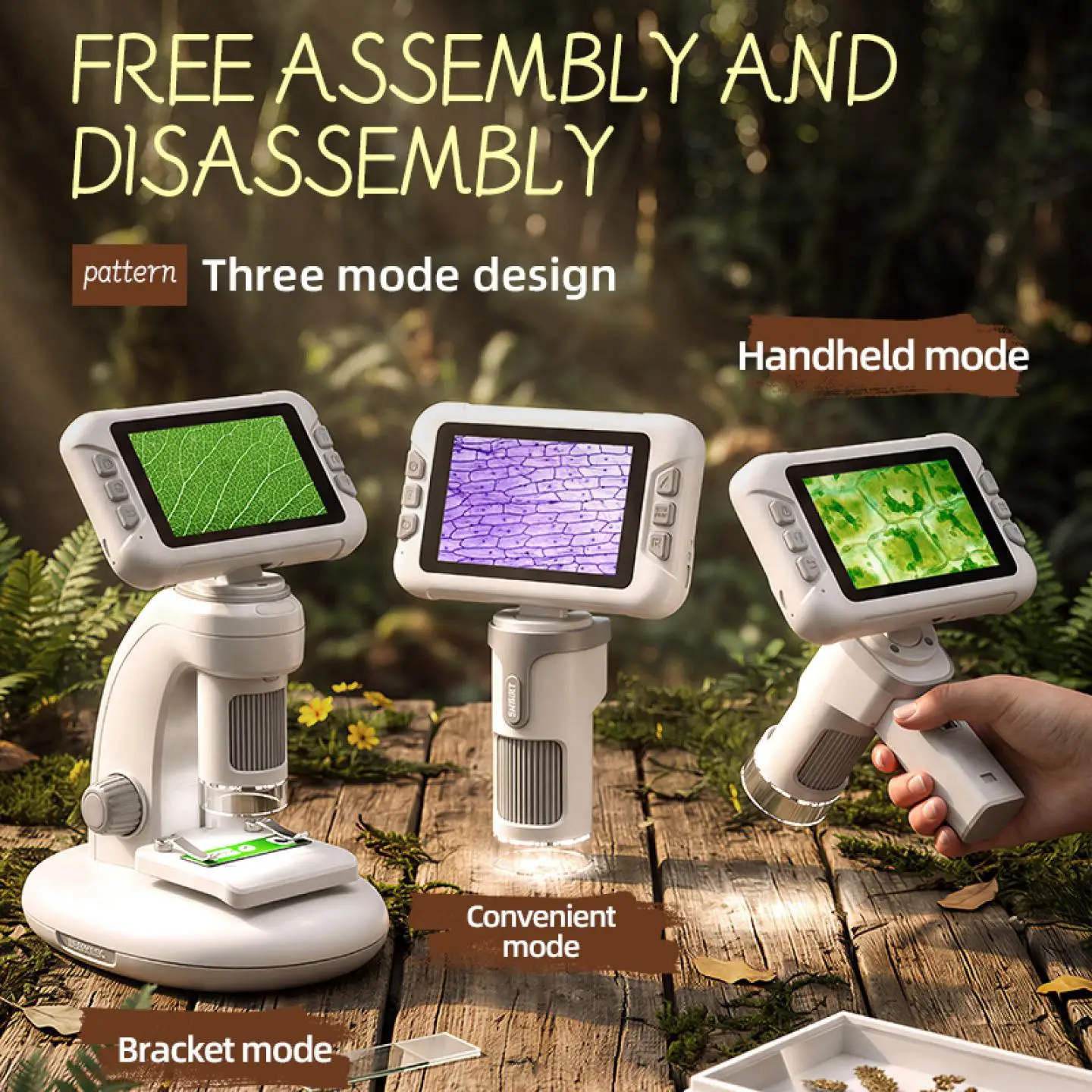 1600X Kids Microscope 4 Inch LCD Screen 3in1 Handheld HD Digital Microscope Science Biology Electronic Microscope Education Toys