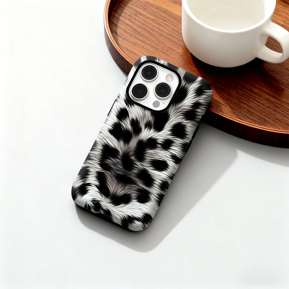 스노우 레오파드 텍스처 아이폰 17 16 15 14 13 12 11 X XS XR XSMAX 8 에어 프로 맥스 플러스 럭셔리 이중층 백 커버