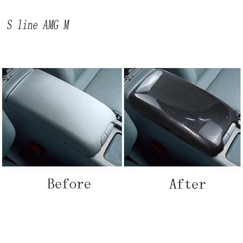 For Mercedes Benz C class W203 2002-2006 Car Stickers Stowing Tidying Armrest Box Panel Carbon fiber Cover Interior Accessories