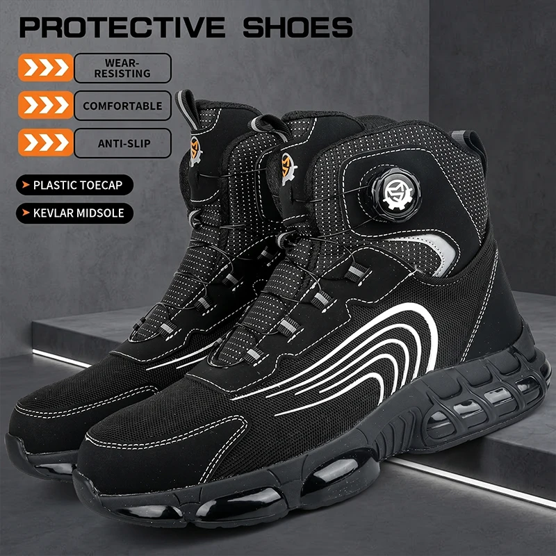 2026 Knob buckle high top for men and women, anti smashing and anti piercing safety shoes, protective shoes, work shoes,