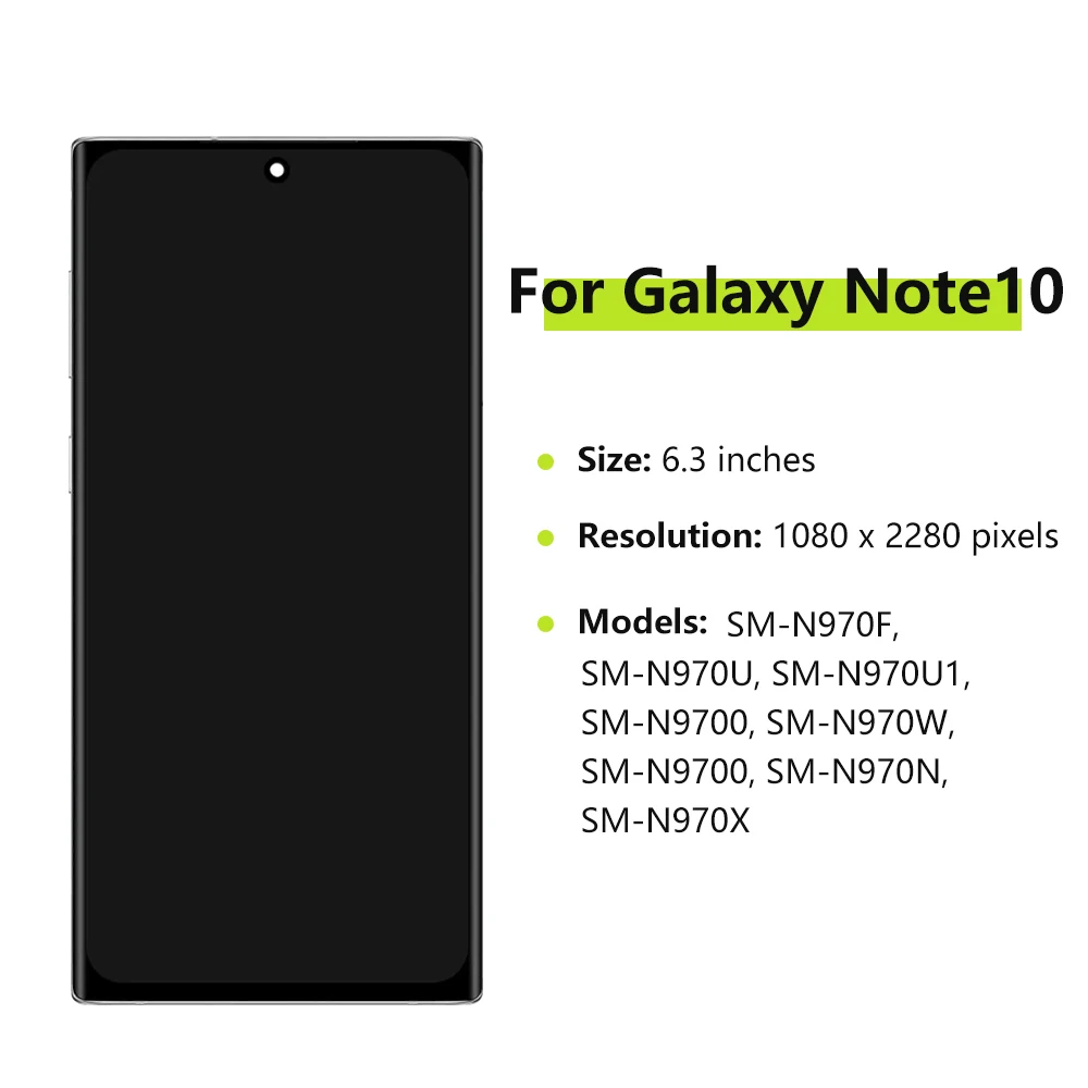 AMOLED Display For Samsung Galaxy Note 10 N970F N970 N9700 LCD With Frame Touch Screen Digitizer Assembly Replacement