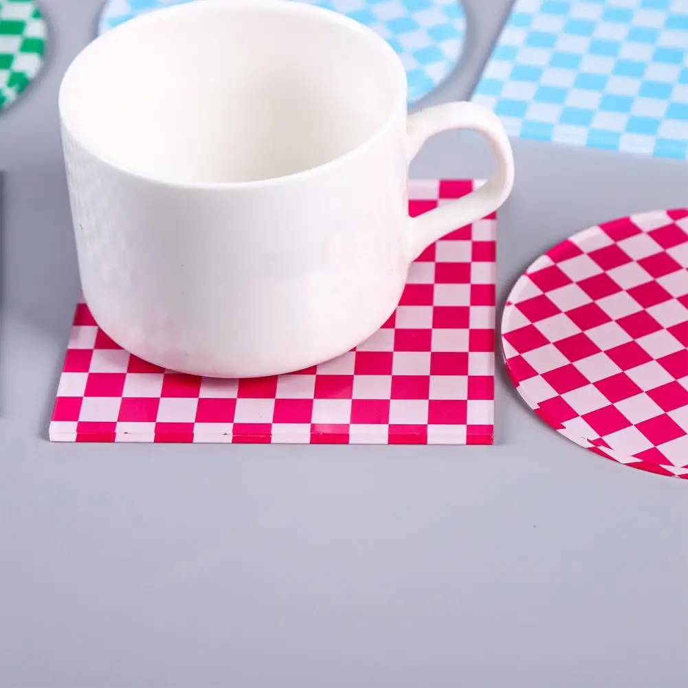 Drink Coaster Tea Coffee Cup Mat Table Decor Retro Checkerboard Coaster Acrylic Heat Insulated Table Protector Home Decoration