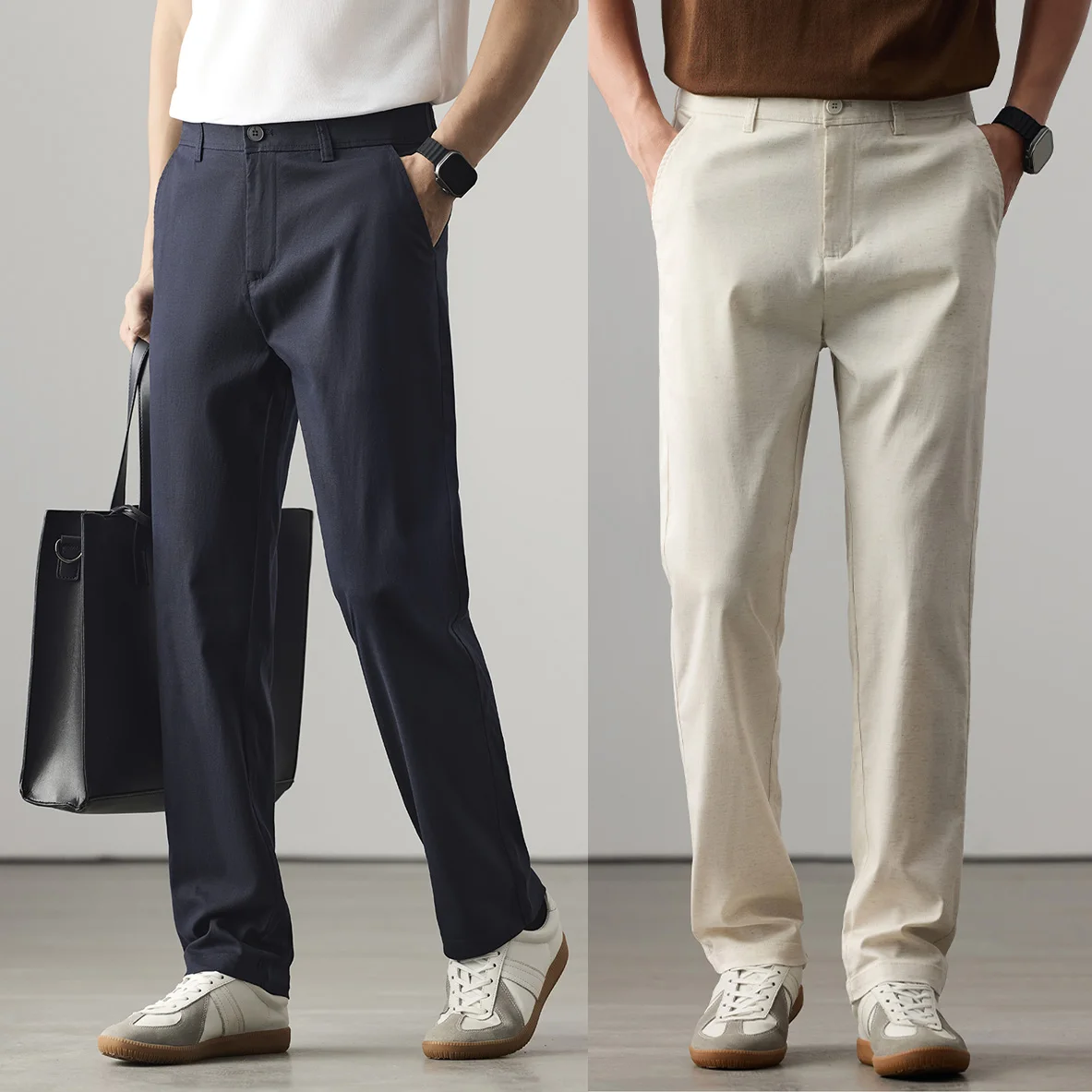 

Linen Blended Casual Pants Men's Spring Summer Lightweight Loose Straight Ice Silk Commuter Suit Pants Trousers