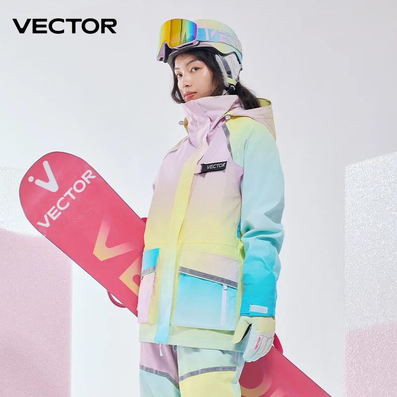 VECTOR Brand Men Women Ski Jacket Winter Warm Windproof Waterproof Ski Suit Outdoor Sports Snowboard Coat Splicing double plate