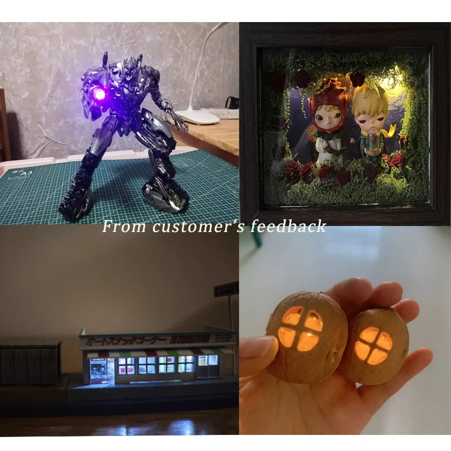 3 stks 7.6*7.1mm Miniatuur Draadloze Led Lamp Model Drukknop Type voor Robots/Huis Decoratie/auto's/Micro Landschap met Batterij