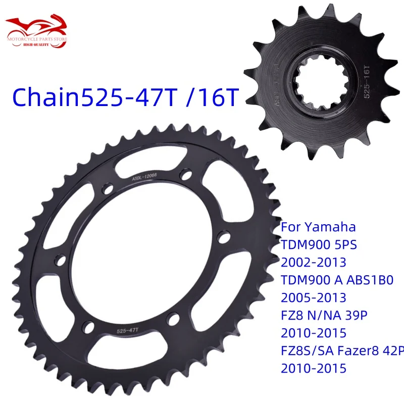 

525 chain 16T 47T Front Rear Sprocket wheel For Yamaha TDM900 5PS TDM 900A ABS FZ8 FZ8N FZ8S FZ-8 FZ-8S FZ-8N FZ 8 TDM 900