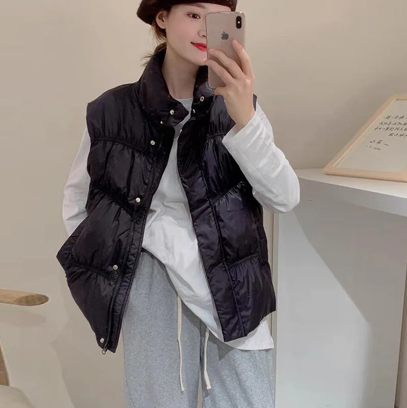 2023 Autumn Winter Oversize Down Waistcoat Coat Women Warm Thick White Duck Down Vest Parkas Ladies Sleeveless Short Tank Jacket