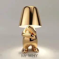 Bedside touch table lamp, gold figurine decoration statue, three-level brightness small night light for bedroom or living room
