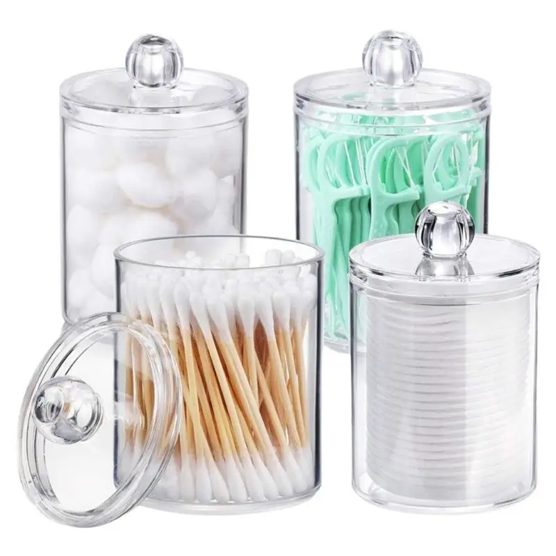 

E8BD Clear Acrylic Bathroom Organizers Jars Vanity Storage Jars For Cotton Swabs Makeup Supplies And Small Essential Storage
