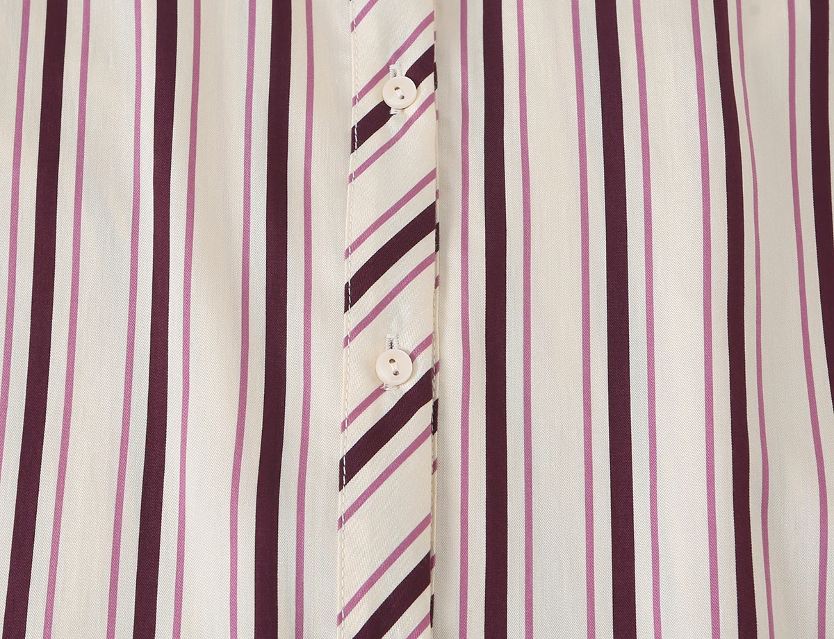 BSAY 2026 Herbstmode Damen Gestreiftes Hemd mit Reverskragen und Verstellbarem Roll-Up-Ärmel-Design, Knopfverschluss Vorne, Locker Geschnittene Freizeitbluse – Detail 8