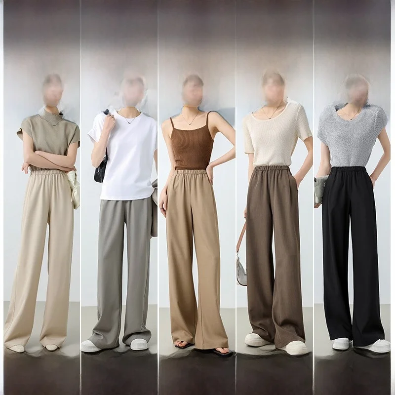 ارتفاع الخصر فضفاض المرأة البدلة السراويل الربيع الصيف جديد Sle Drapey عادية واسعة الساق التخسيس ort حجم كبير طول الأرض #4