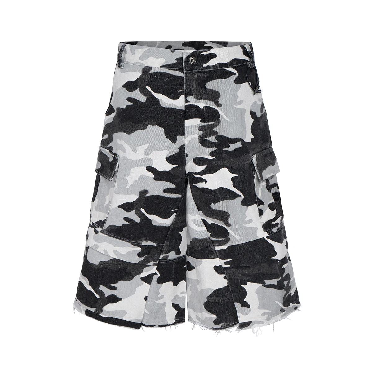 New Summer Coated Glitter Camouflage Seven Quarter Shorts for Men Patchwork Vintage Casual Baggy Over Knee Shorts Oversized