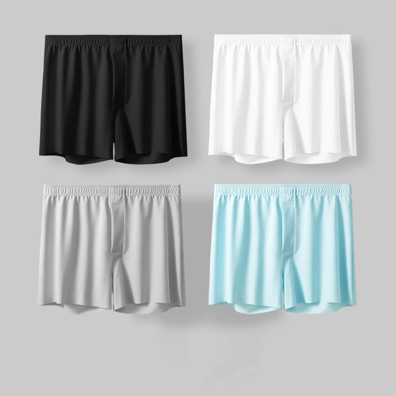 Sexy Men Ice Silk Seamless Boxer Shorts Large Size Loose Underwear Arrow Panties Sleepwear Solid Breathable Underpants Homewear