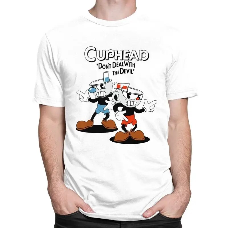 Custom Mens Cuphead And Mugman T Shirt Short-Sleeve Cotton Tshirt Classic T-shirt Casual Cartoon Game Tee Loose Fit Clothes