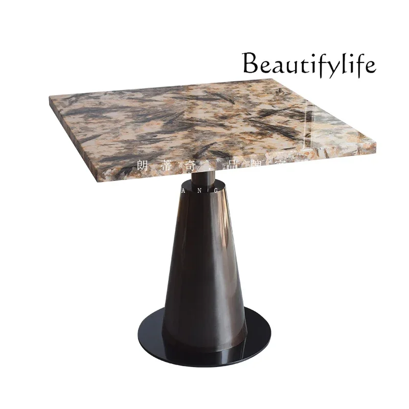 pP Light luxury marble table hotel western restaurant theme restaurant table and chair confinement center negotiation table