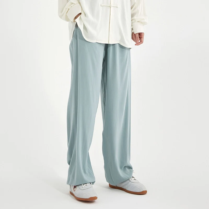 Lightweight Breathable Cotton Linen Tai Chi Pants for Men Women Spring Summer - Martial Arts Practice Sky Blue Wear